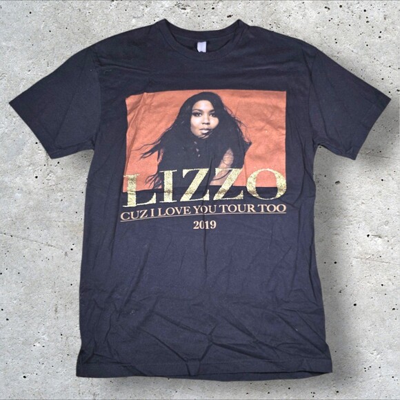 Tops - Lizzo Cuz I Love You Tour Too 2019 Gold Glitter Graphic Black T Shirt Small S